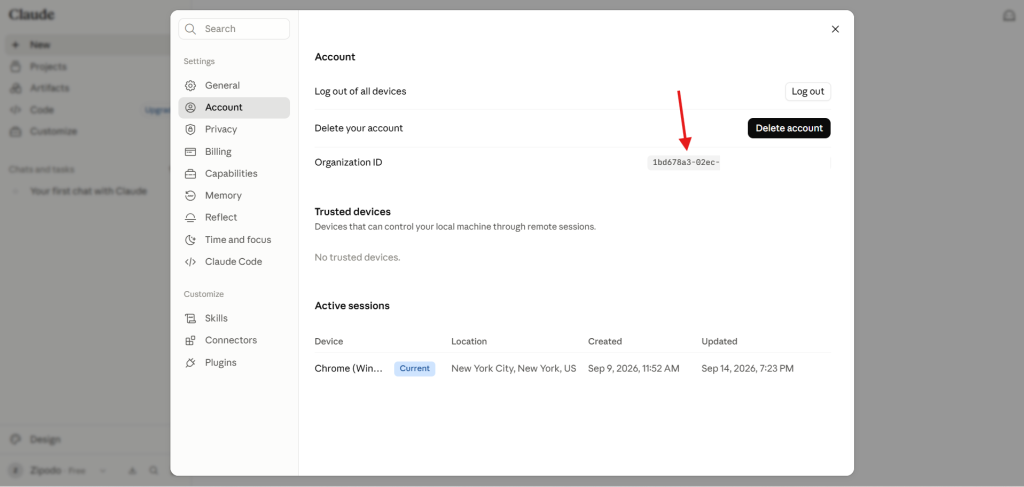 نمایش Organization ID در Claude AI